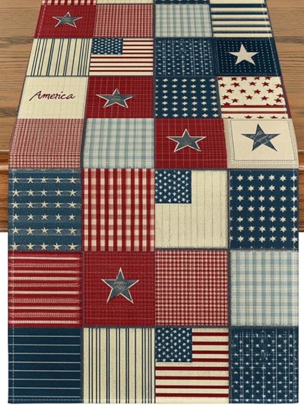 Checkered Stars Stripes 210 GSM 4th of July Table Runner Memorial